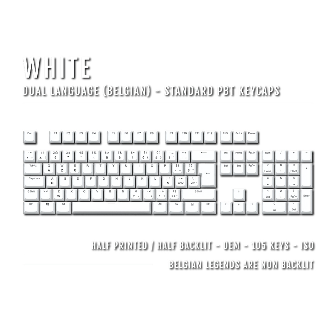 White Belgian (ISO-BE) Dual Language PBT Keycaps Krome Keycaps LTD belgian