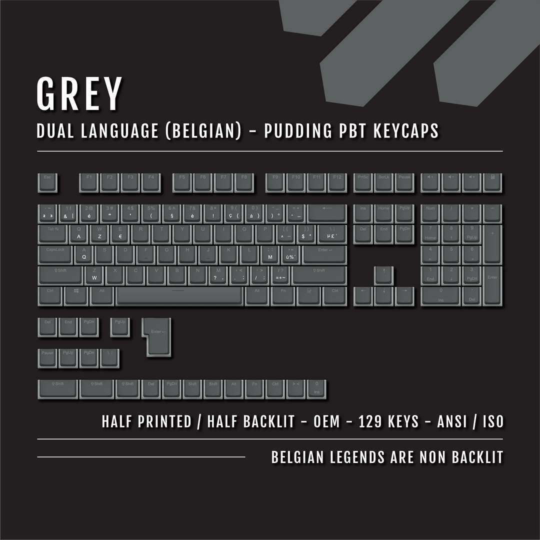 Grey Belgian (ISO-BE) Dual Language PBT Pudding Keycaps Krome Keycaps LTD belgian