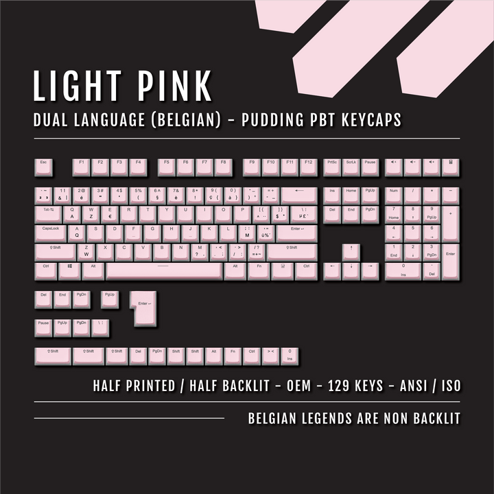 Light Pink Belgian (ISO-BE) Dual Language PBT Pudding Keycaps Krome Keycaps LTD belgian