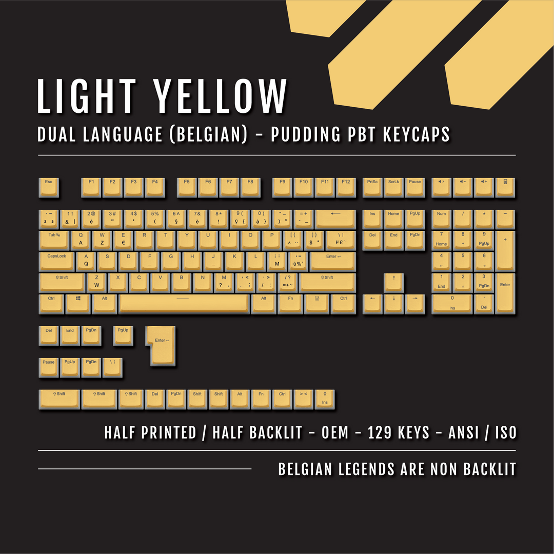 Light Yellow Belgian (ISO-BE) Dual Language PBT Pudding Keycaps Krome Keycaps LTD belgian