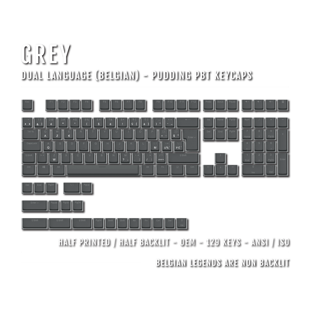 Grey Belgian (ISO-BE) Dual Language PBT Pudding Keycaps Krome Keycaps LTD belgian