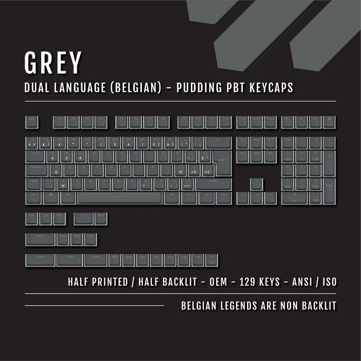 Grey Belgian (ISO-BE) Dual Language PBT Pudding Keycaps Krome Keycaps LTD belgian