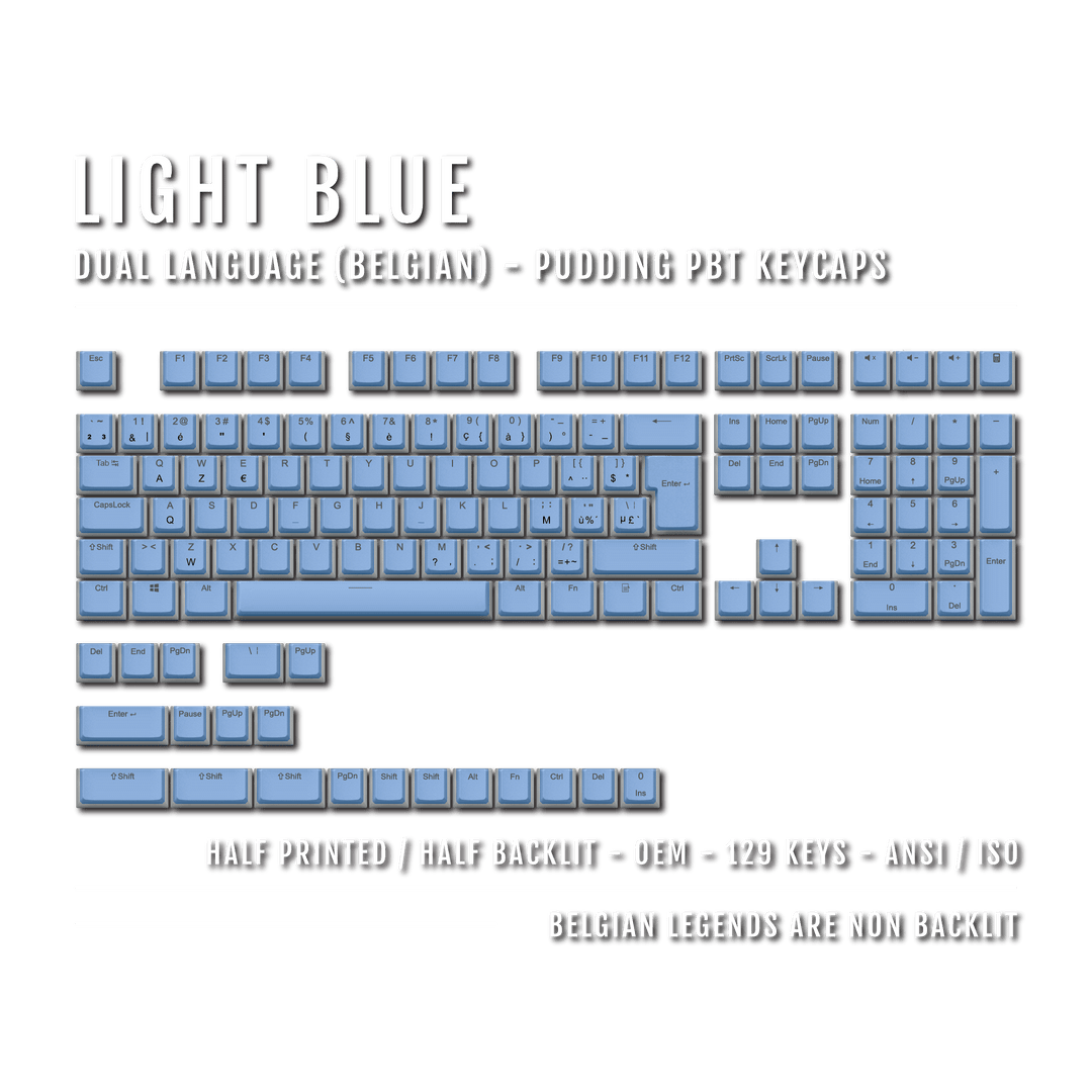 Light Blue Belgian (ISO-BE) Dual Language PBT Pudding Keycaps Krome Keycaps LTD belgian