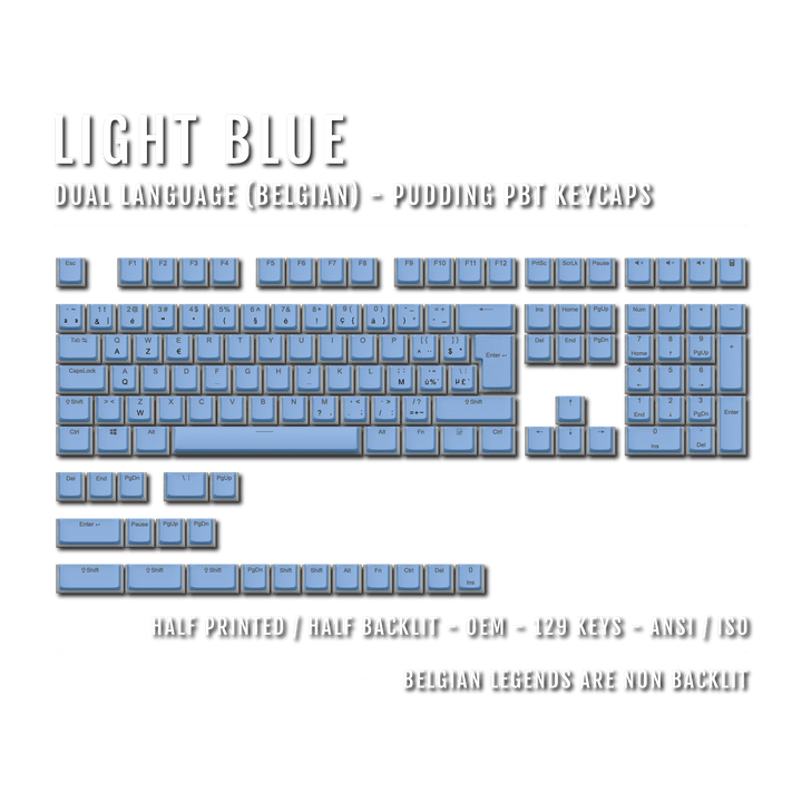 Light Blue Belgian (ISO-BE) Dual Language PBT Pudding Keycaps Krome Keycaps LTD belgian