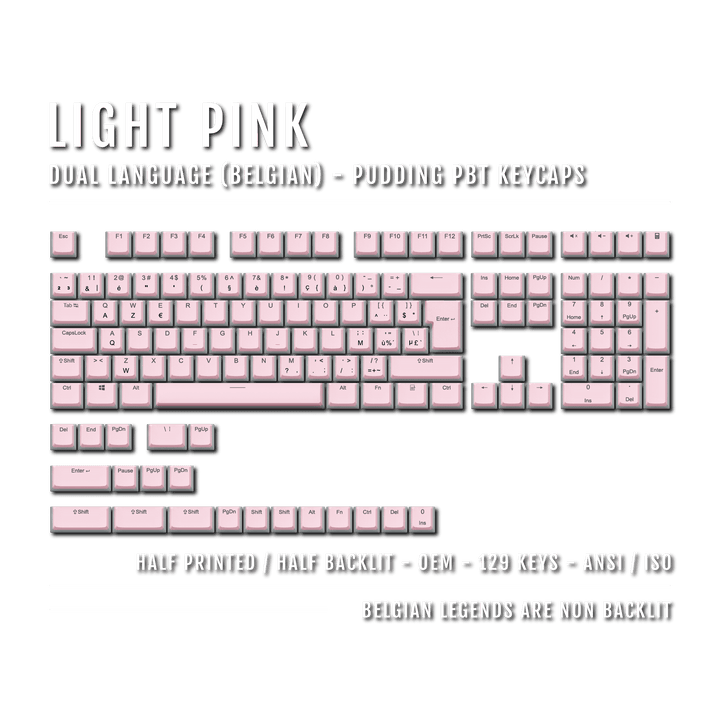 Light Pink Belgian (ISO-BE) Dual Language PBT Pudding Keycaps Krome Keycaps LTD belgian