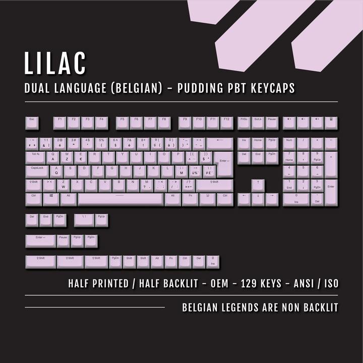 Lilac Belgian (ISO-BE) Dual Language PBT Pudding Keycaps Krome Keycaps LTD belgian