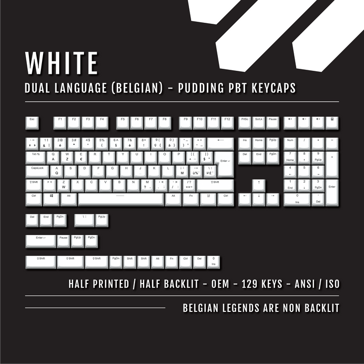 White Belgian (ISO-BE) Dual Language PBT Pudding Keycaps Krome Keycaps LTD belgian