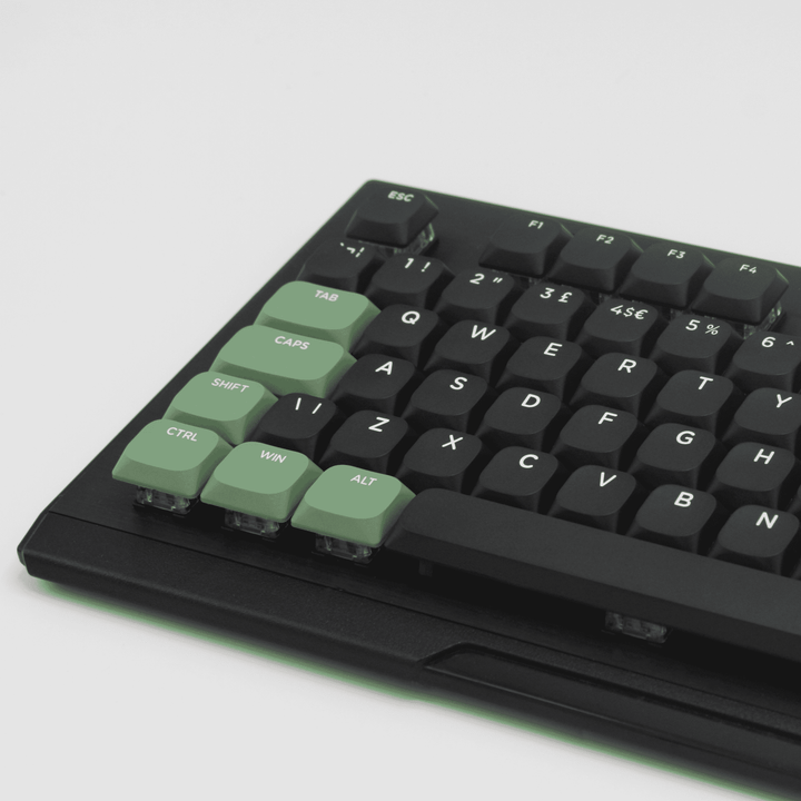 Black/Green/White US & UK Low Profile PBT Keycaps Krome Keycaps LTD Non Backlit Low Profile