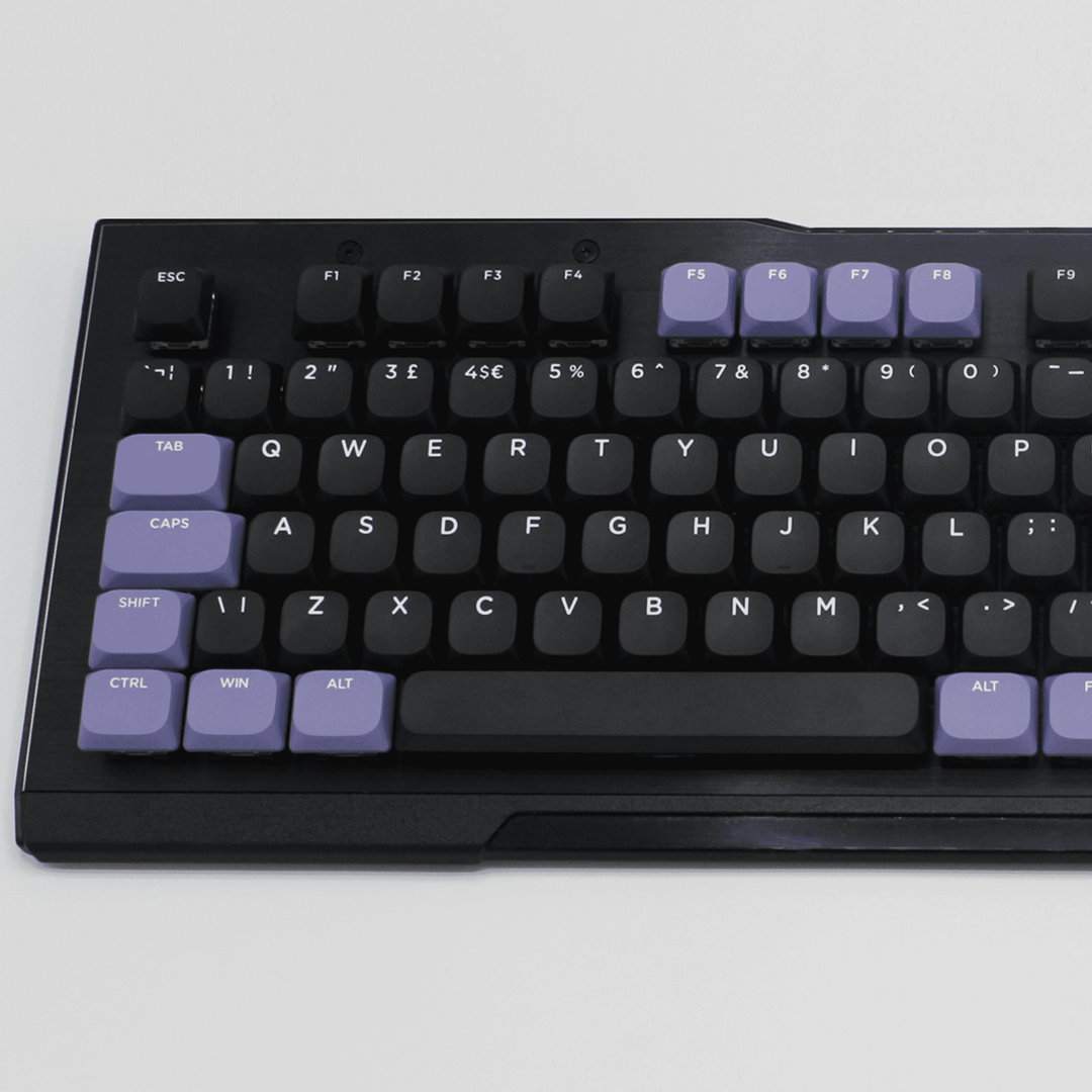 Black/Lilac/White US & UK Low Profile PBT Keycaps Krome Keycaps LTD Non Backlit Low Profile