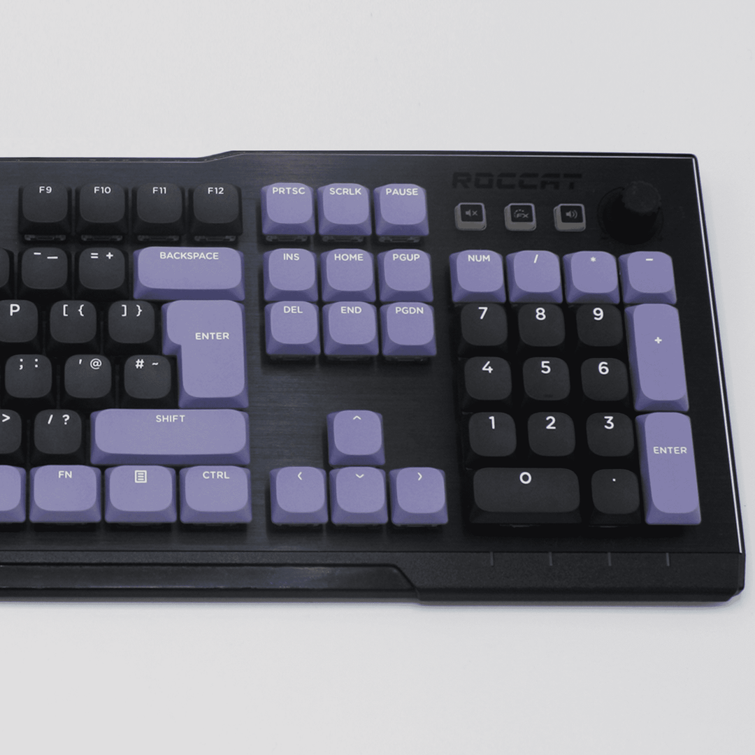 Black/Lilac/White US & UK Low Profile PBT Keycaps Krome Keycaps LTD Non Backlit Low Profile