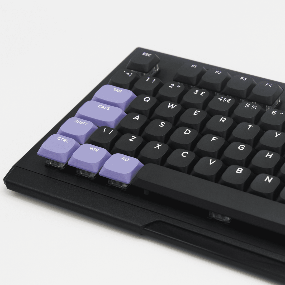 Black/Lilac/White US & UK Low Profile PBT Keycaps Krome Keycaps LTD Non Backlit Low Profile