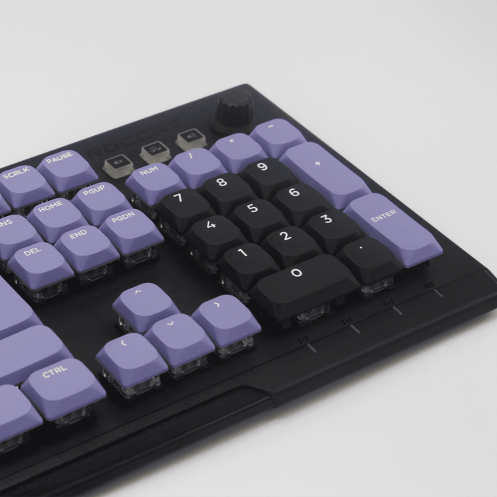 Black/Lilac/White US & UK Low Profile PBT Keycaps Krome Keycaps LTD Non Backlit Low Profile