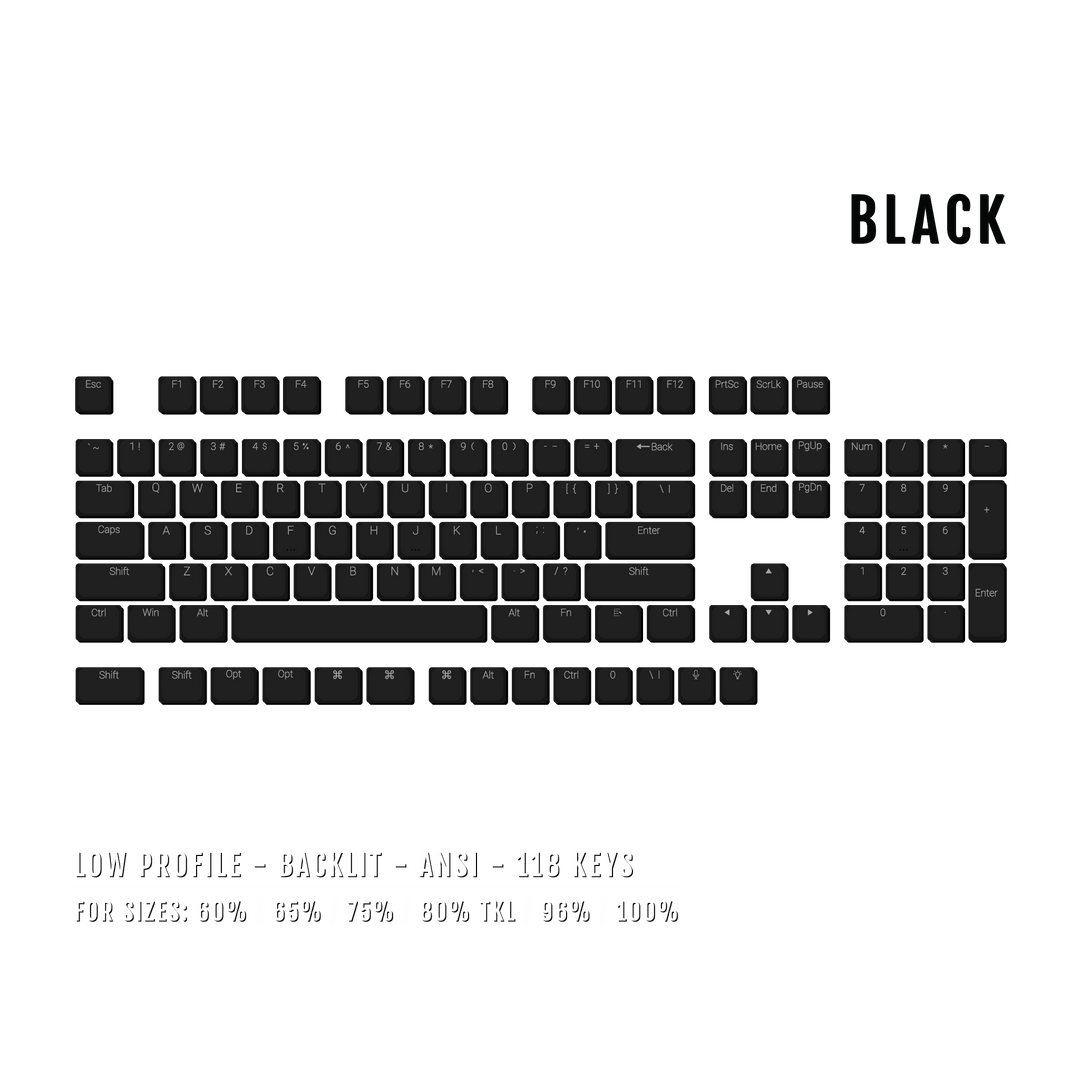 Black Low Profile Windows/Mac Backlit PBT Keycaps Krome Keycaps LTD Backlit Low Profile