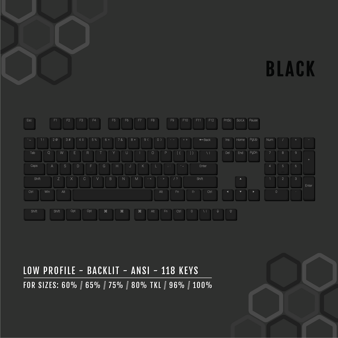 Black Low Profile Windows/Mac Backlit PBT Keycaps Krome Keycaps LTD Backlit Low Profile