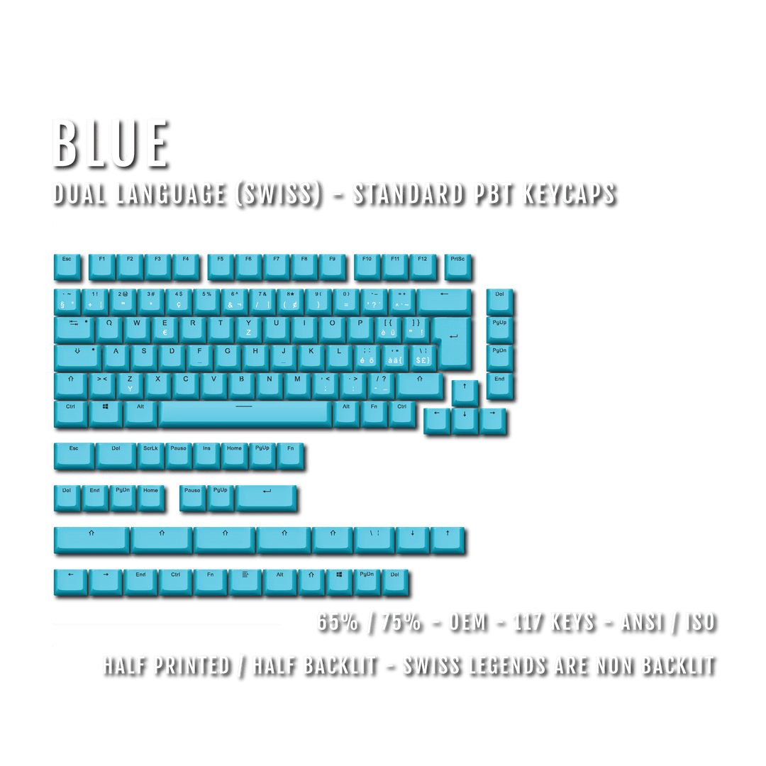 Blue Swiss (ISO-CH) Dual Language PBT Keycaps - 65/75% Krome Keycaps LTD swiss