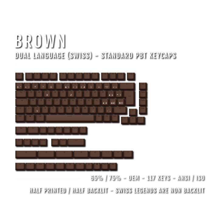 Brown Swiss (ISO-CH) Dual Language PBT Keycaps - 65/75% Krome Keycaps LTD swiss