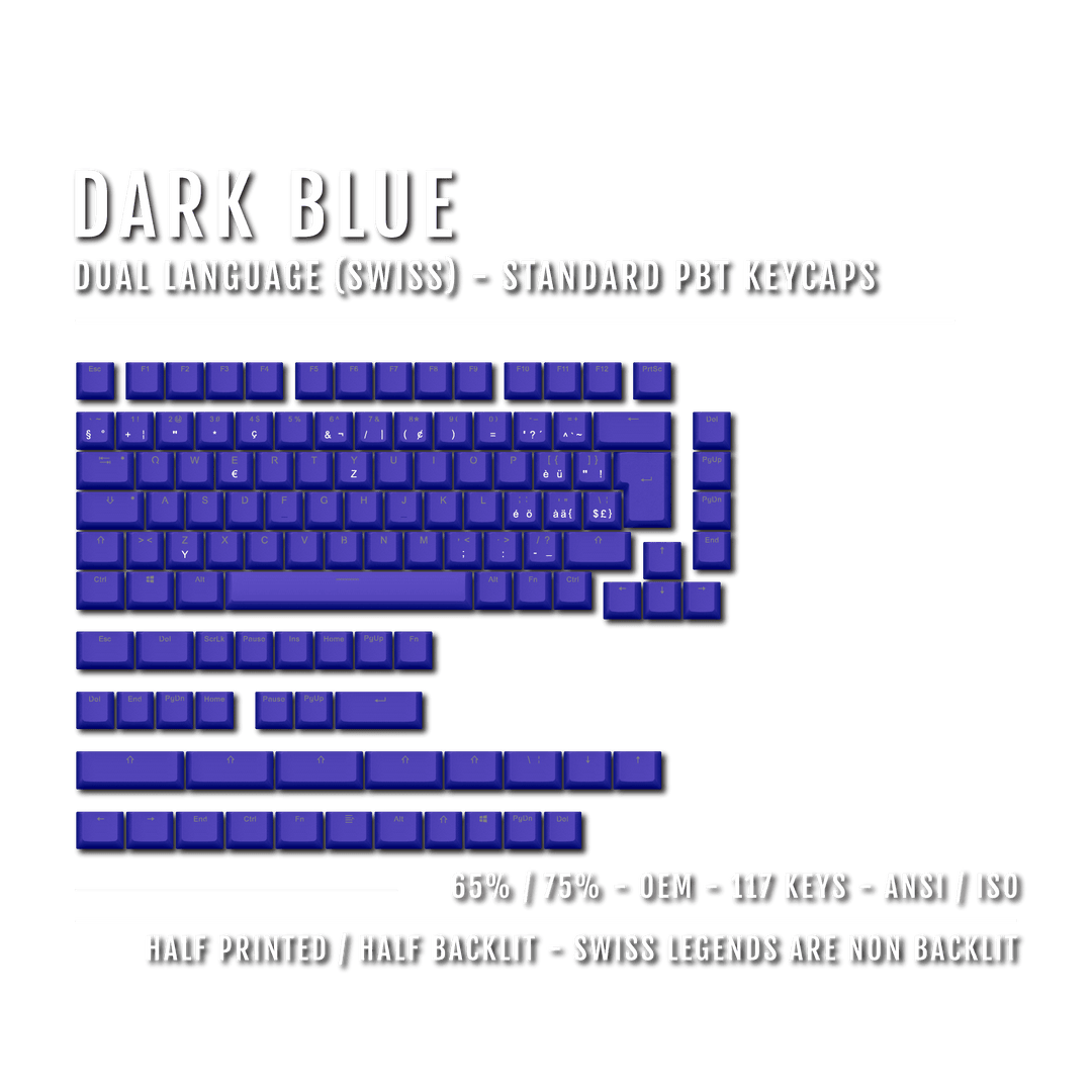 Dark Blue Swiss (ISO-CH) Dual Language PBT Keycaps - 65/75% Krome Keycaps LTD swiss