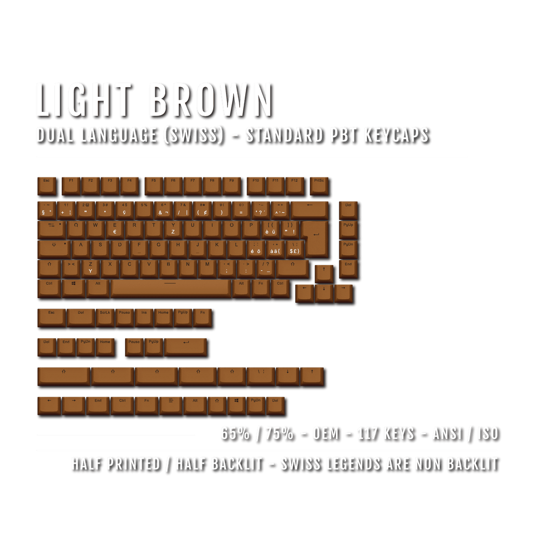 Light Brown Swiss (ISO-CH) Dual Language PBT Keycaps - 65/75% Krome Keycaps LTD swiss