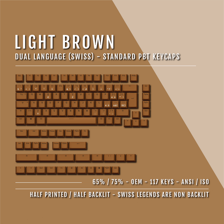 Light Brown Swiss (ISO-CH) Dual Language PBT Keycaps - 65/75% Krome Keycaps LTD swiss