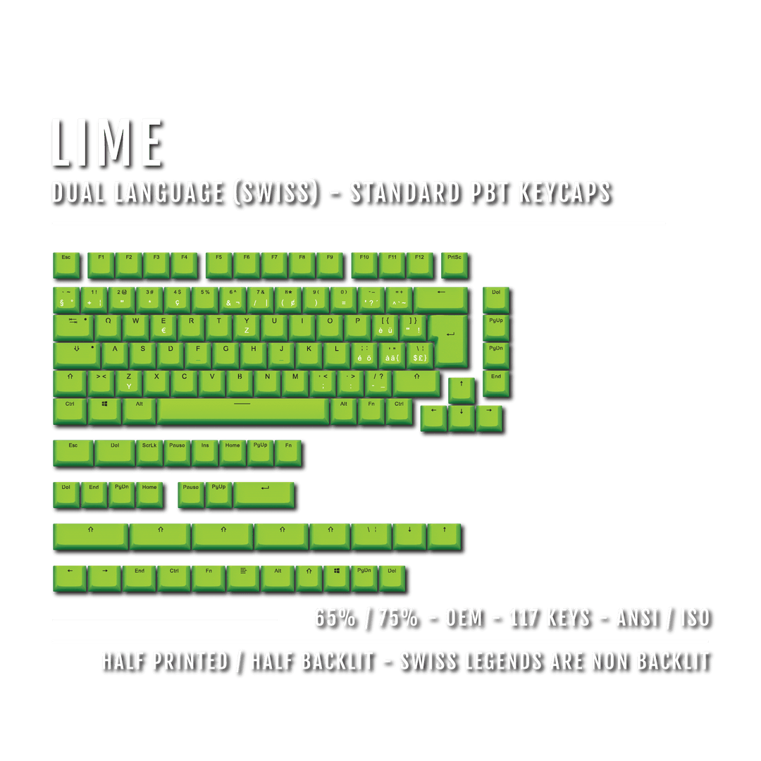 Lime Swiss (ISO-CH) Dual Language PBT Keycaps - 65/75% Krome Keycaps LTD swiss