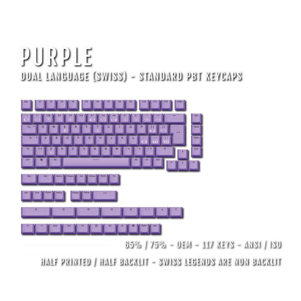 Purple Swiss (ISO-CH) Dual Language PBT Keycaps - 65/75% Krome Keycaps LTD swiss