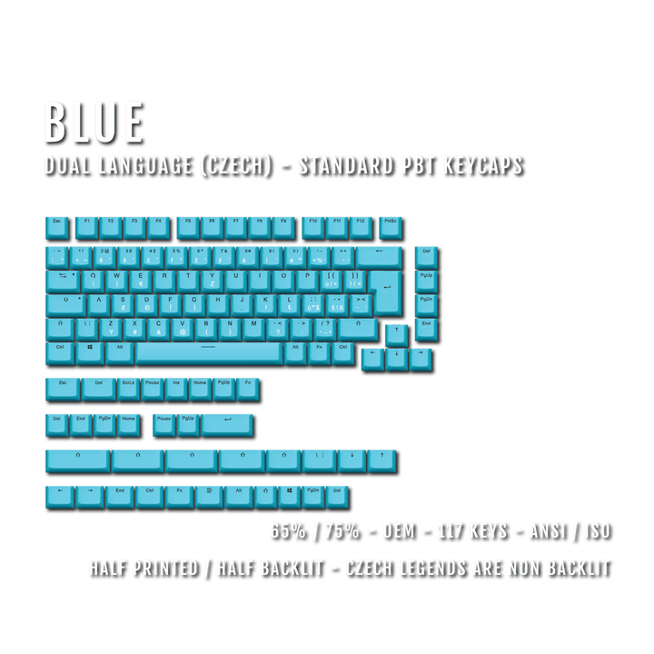 Blue Czech (ISO-CZ) Dual Language PBT Keycaps - 65/75% Krome Keycaps LTD czech