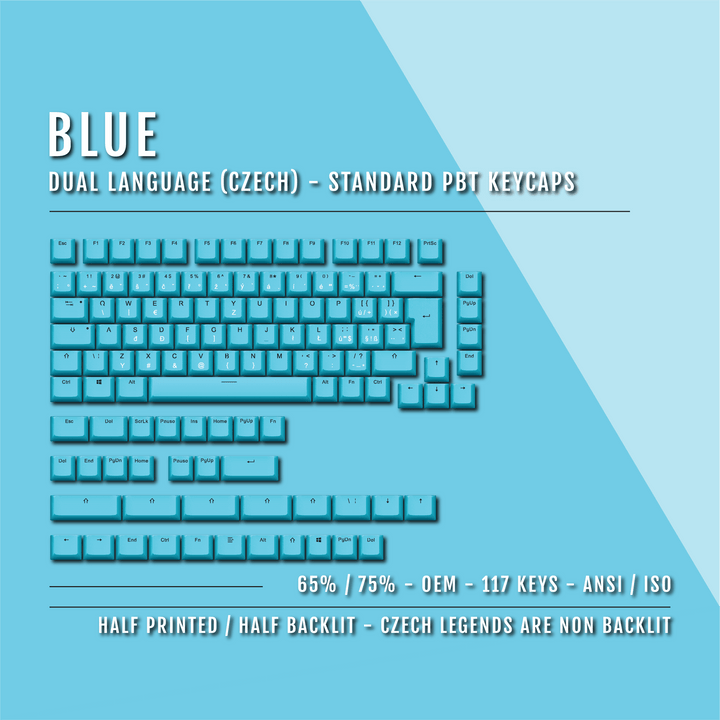 Blue Czech (ISO-CZ) Dual Language PBT Keycaps - 65/75% Krome Keycaps LTD czech