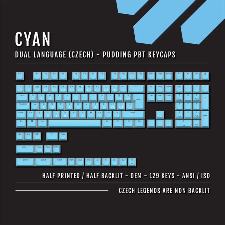 Cyan Czech (ISO-CZ) Dual Language PBT Pudding Keycaps Krome Keycaps LTD czech