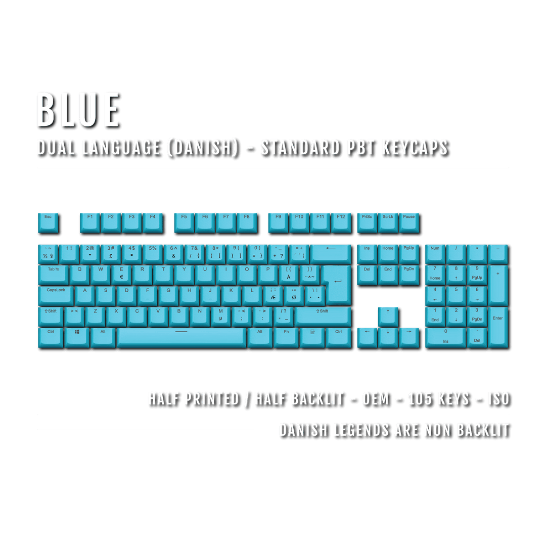 Blue Danish (ISO-DK) Dual Language PBT Keycaps Krome Keycaps LTD danish