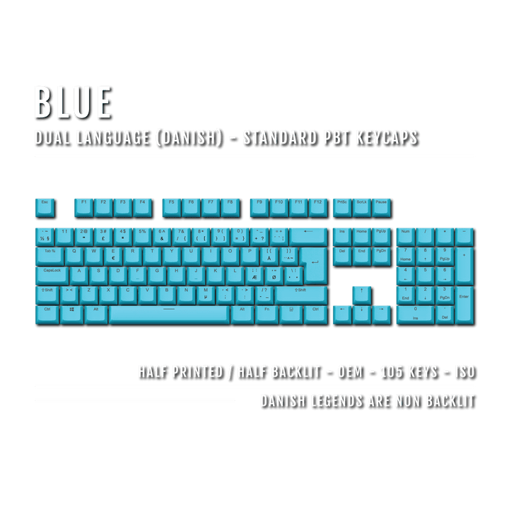 Blue Danish (ISO-DK) Dual Language PBT Keycaps Krome Keycaps LTD danish