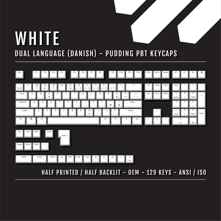 White Danish (ISO-DK) Dual Language PBT Pudding Keycaps Krome Keycaps LTD danish