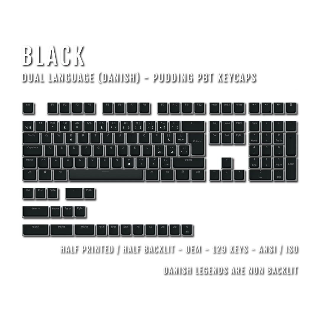 Black Danish (ISO-DK) Dual Language PBT Pudding Keycaps Krome Keycaps LTD danish