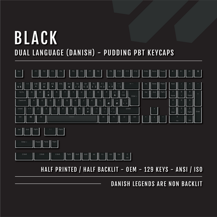 Black Danish (ISO-DK) Dual Language PBT Pudding Keycaps Krome Keycaps LTD danish