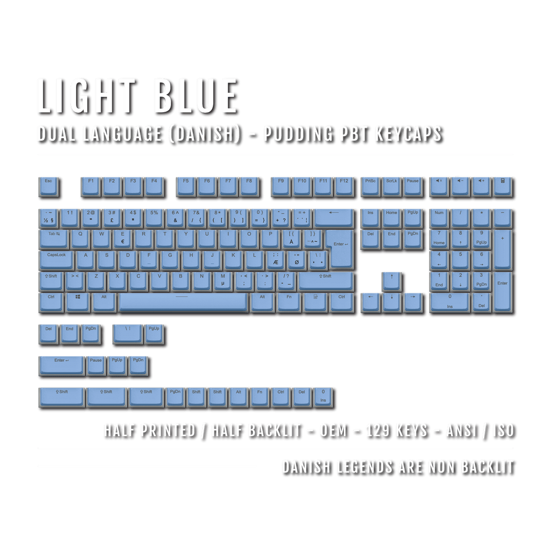 Light Blue Danish (ISO-DK) Dual Language PBT Pudding Keycaps Krome Keycaps LTD danish