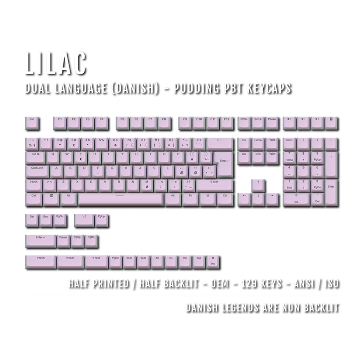 Lilac Danish (ISO-DK) Dual Language PBT Pudding Keycaps Krome Keycaps LTD danish