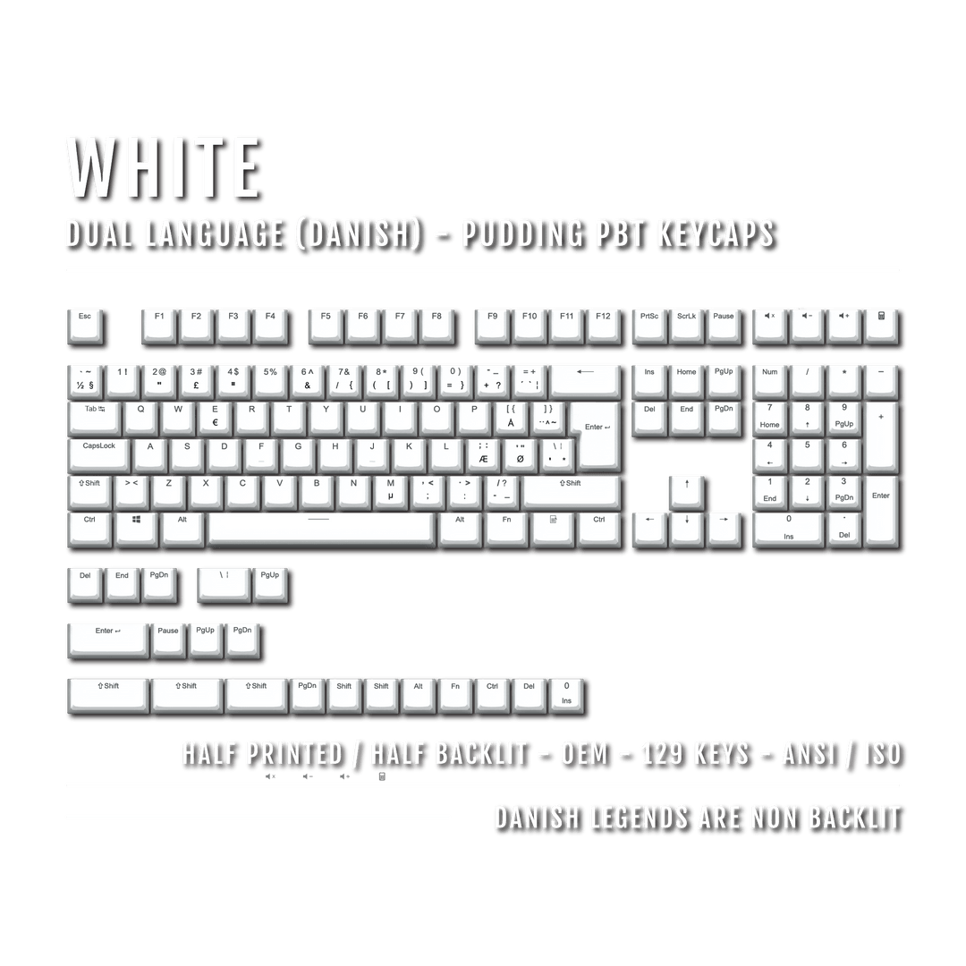 White Danish (ISO-DK) Dual Language PBT Pudding Keycaps Krome Keycaps LTD danish