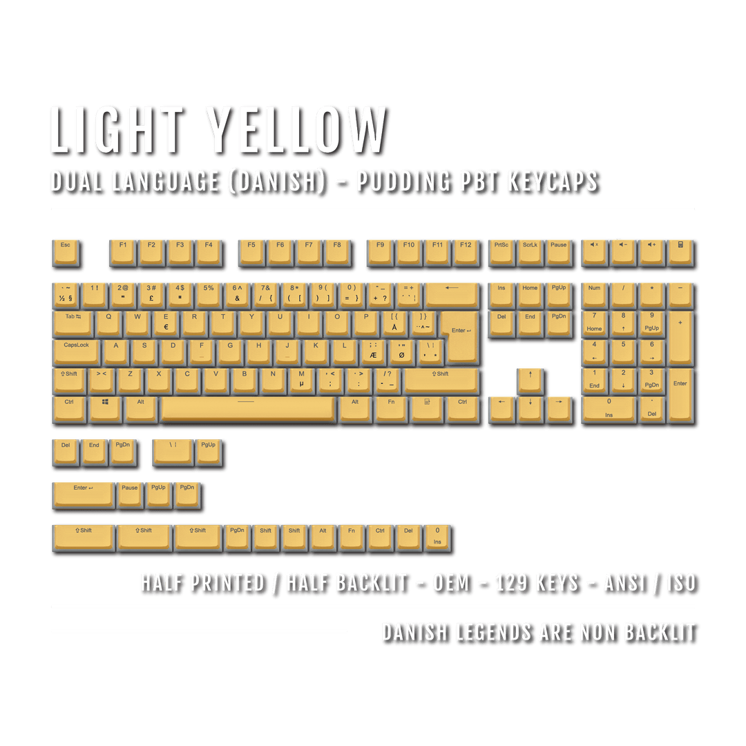 Light Yellow Danish (ISO-DK) Dual Language PBT Pudding Keycaps Krome Keycaps LTD danish