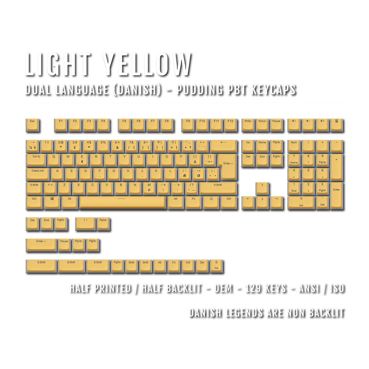 Light Yellow Danish (ISO-DK) Dual Language PBT Pudding Keycaps Krome Keycaps LTD danish