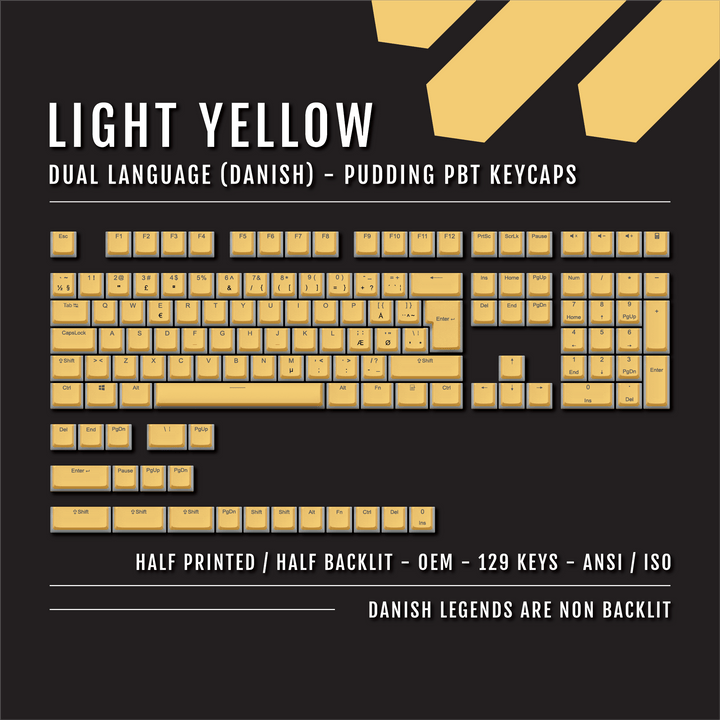 Light Yellow Danish (ISO-DK) Dual Language PBT Pudding Keycaps Krome Keycaps LTD danish