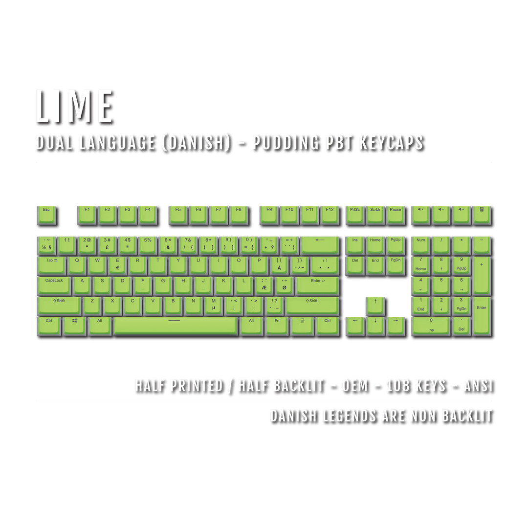 Lime Danish Dual Language PBT Pudding Keycaps Krome Keycaps LTD danish