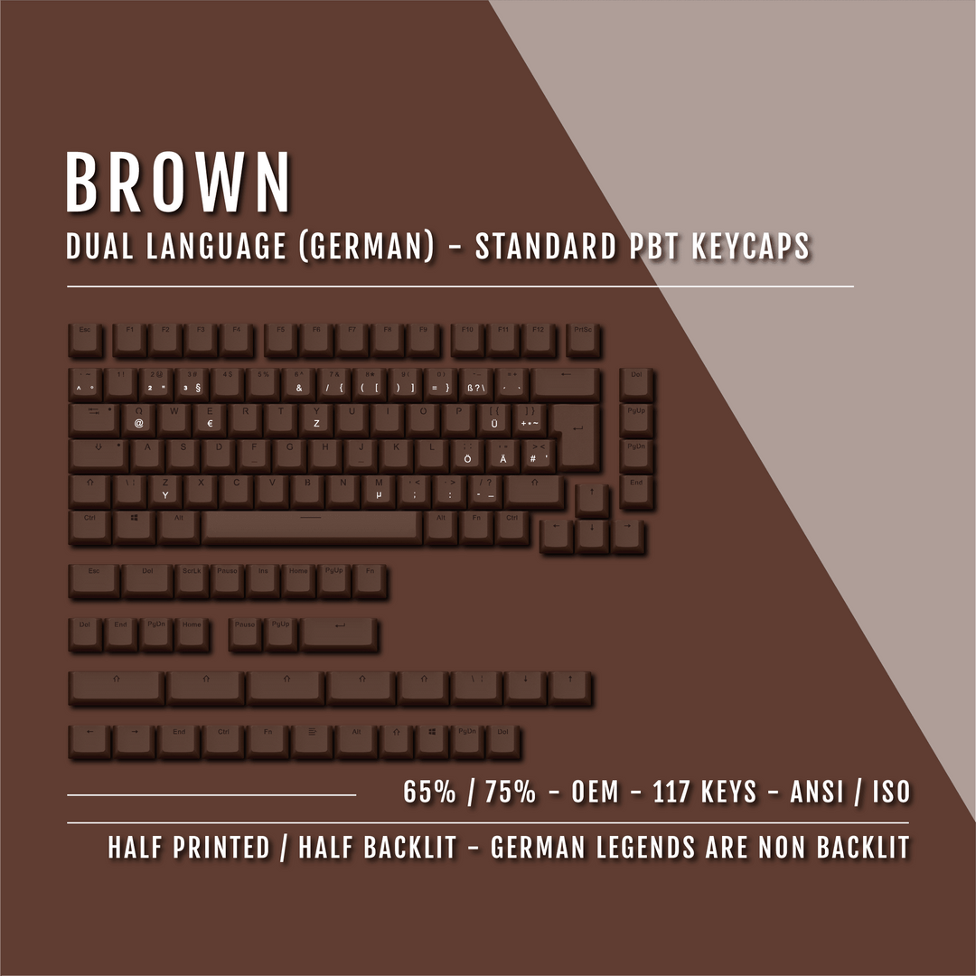 Brown German (ISO-DE) Dual Language PBT Keycaps - 65/75% Krome Keycaps LTD german