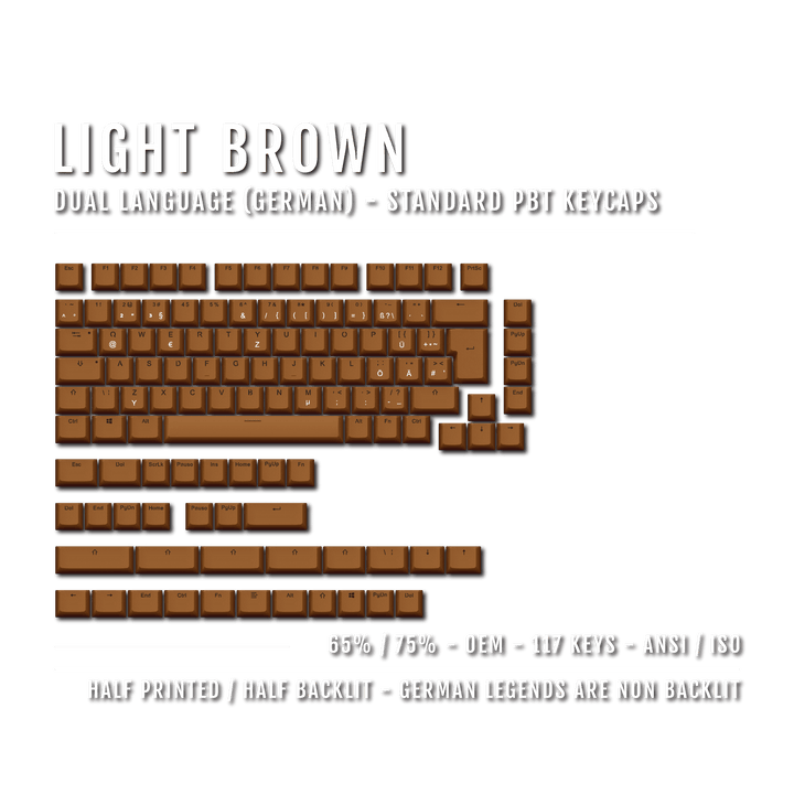 Light Brown German (ISO-DE) Dual Language PBT Keycaps - 65/75% Krome Keycaps LTD german