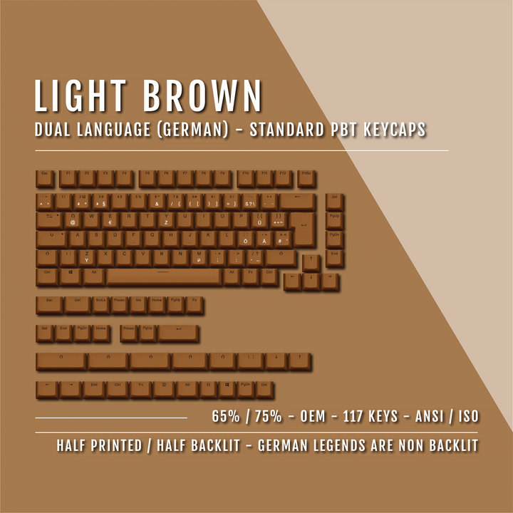 Light Brown German (ISO-DE) Dual Language PBT Keycaps - 65/75% Krome Keycaps LTD german