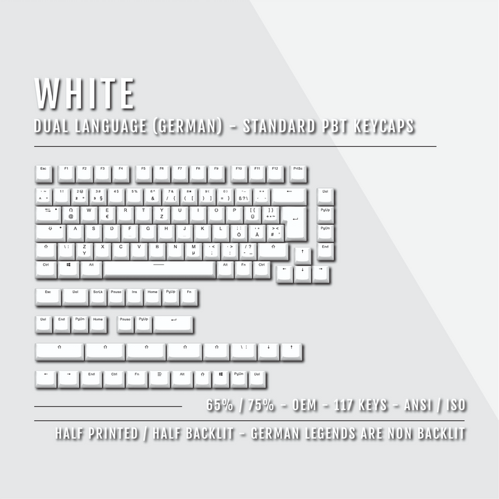 White German (ISO-DE) Dual Language PBT Keycaps - 65/75% Krome Keycaps LTD german