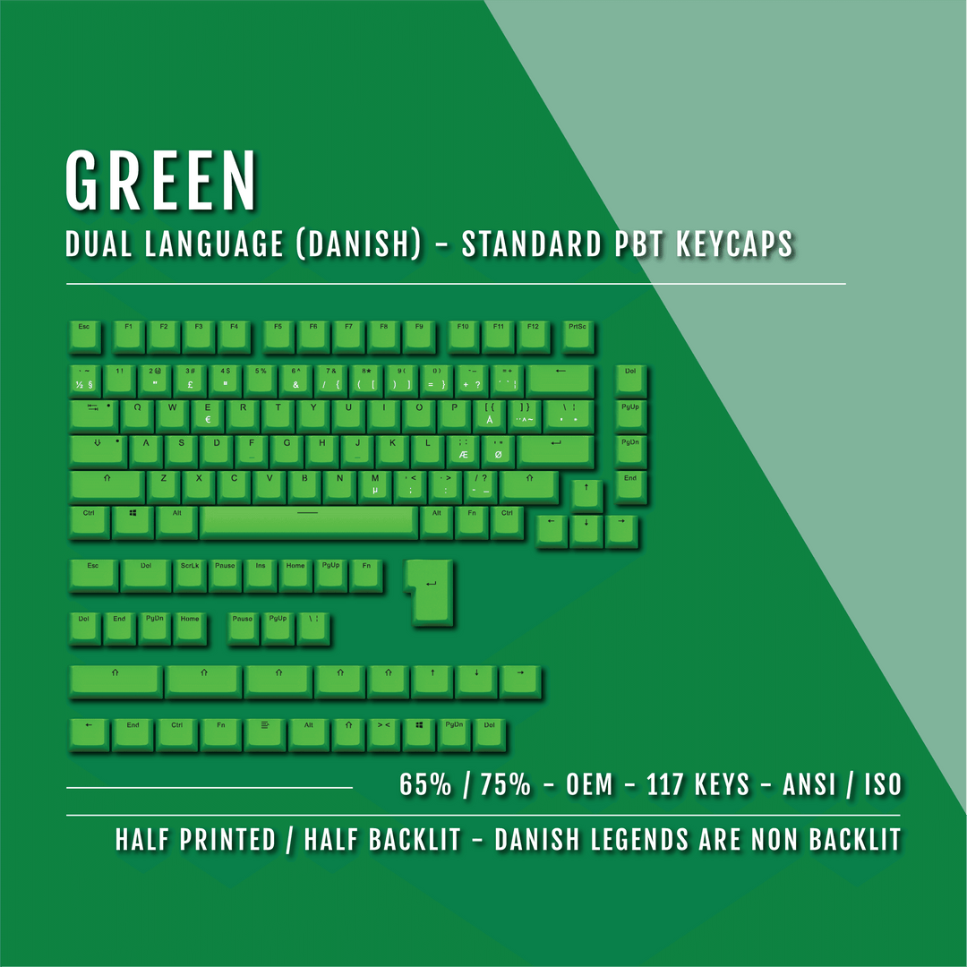 Green Danish (ISO-DK) Dual Language PBT Keycaps - 65/75% Krome Keycaps LTD danish