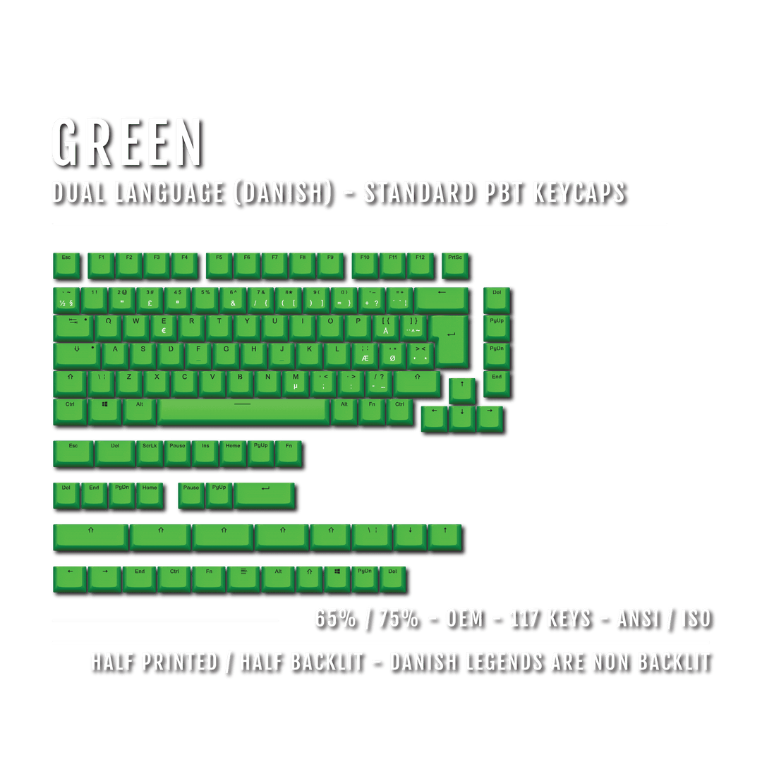 Green Danish (ISO-DK) Dual Language PBT Keycaps - 65/75% Krome Keycaps LTD danish