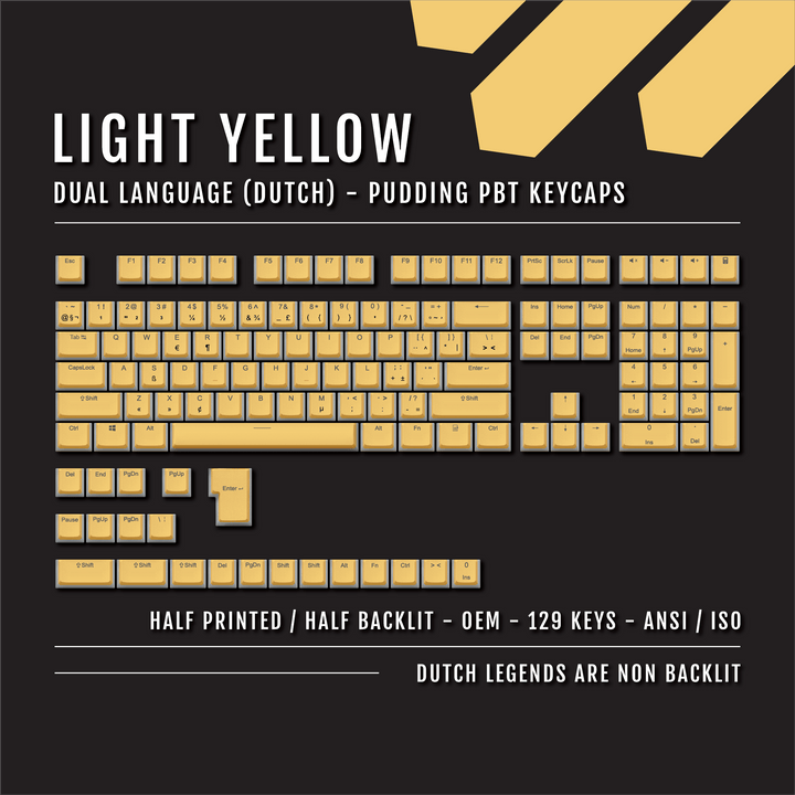 Light Yellow Dutch (ISO-NL) Dual Language PBT Pudding Keycaps Krome Keycaps LTD dutch