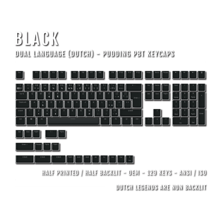 Black Dutch (ISO-NL) Dual Language PBT Pudding Keycaps Krome Keycaps LTD dutch