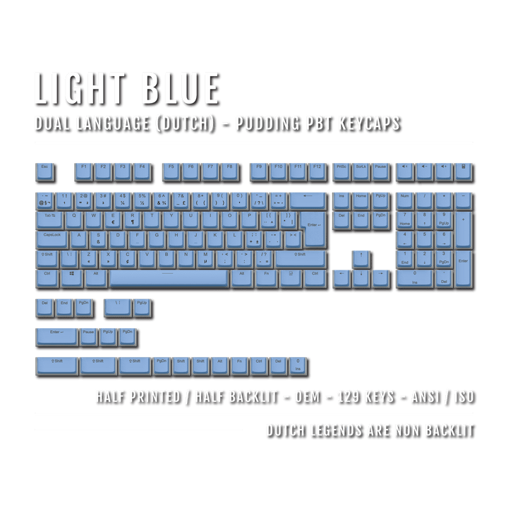 Light Blue Dutch (ISO-NL) Dual Language PBT Pudding Keycaps Krome Keycaps LTD dutch