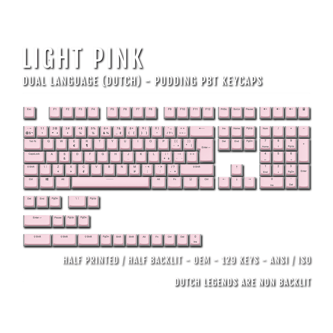 Light Pink Dutch (ISO-NL) Dual Language PBT Pudding Keycaps Krome Keycaps LTD dutch